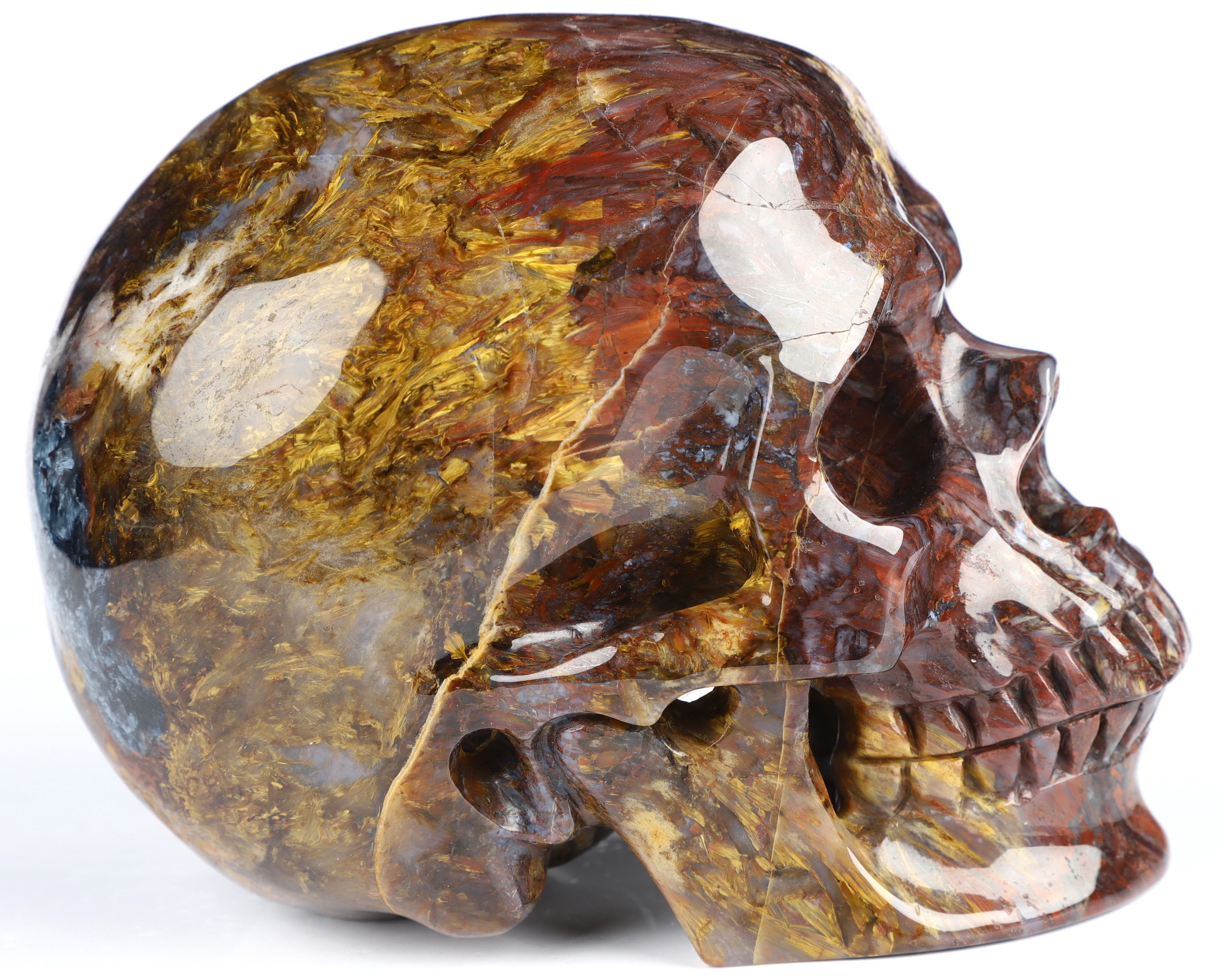 4.4" Blue Gold & Red Pietersite Carved Crystal Skull Super Realistic, Crystal Healing