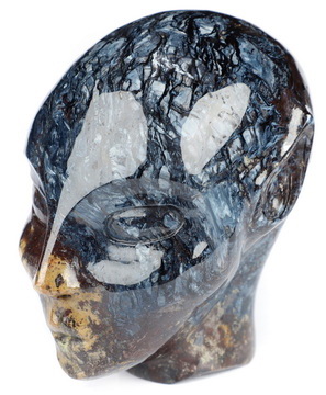 3.6" Blue & Red Pietersite Carved Fairy Elf Alien Crystal Skull Companion Sculpture, Crystal Healing