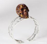 Pietersite Carved Crystal Skull Bangle /Bracelet, 925 Sterling Silver