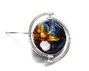 Pietersite Carved Crystal Brooch, 925 Sterling Silver