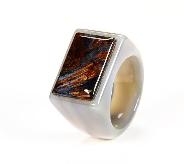 Size 8, Pietersite Carved Crystal Ring in Agate Plate