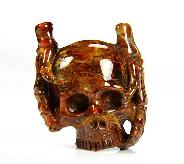 Pietersite Carved Crystal Skull Pendant with Bones