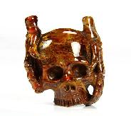 Pietersite Carved Crystal Skull Pendant with Bones
