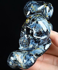 3.2" Blue Gold & Red Pietersite Carved Crystal Skull & Bone, Crystal Healing