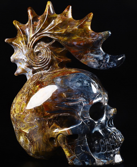 4.8" Blue Gold & Red Pietersite Carved Crystal Skull, Crystal Healing