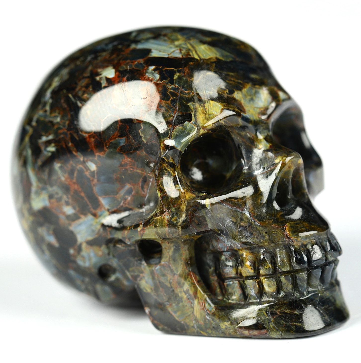 1.3" Blue Gold & Red Pietersite Carved Crystal Skull Crystal Healing